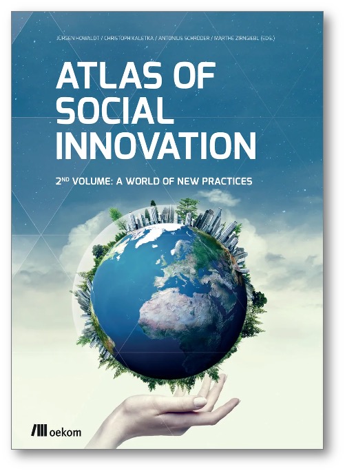 Buchcover des zweiten Atlas of Social Innovation. Blau und weiß gefärbt